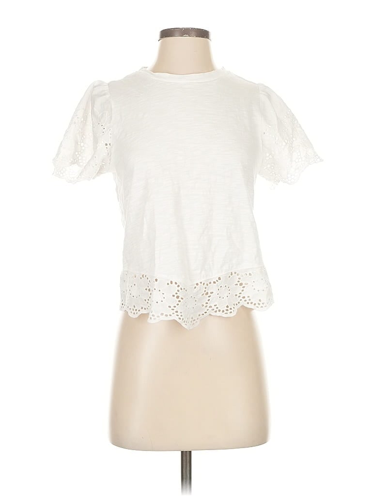 DESIGN HISTORY Pre-owned Short Sleeve Top White Mock Neckline Tops