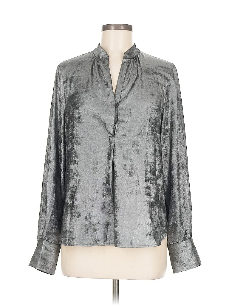 Pre-owned David Lerner Long Sleeve Blouse In Silver