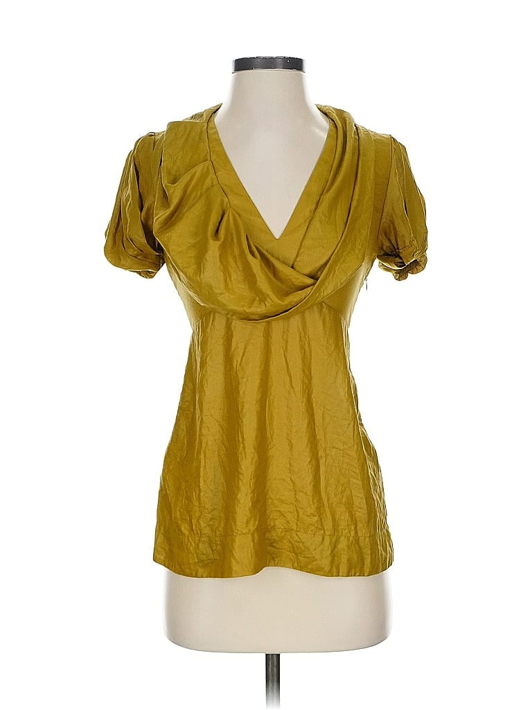 Pre-owned Bcbgmaxazria Short Sleeve Blouse In Gold
