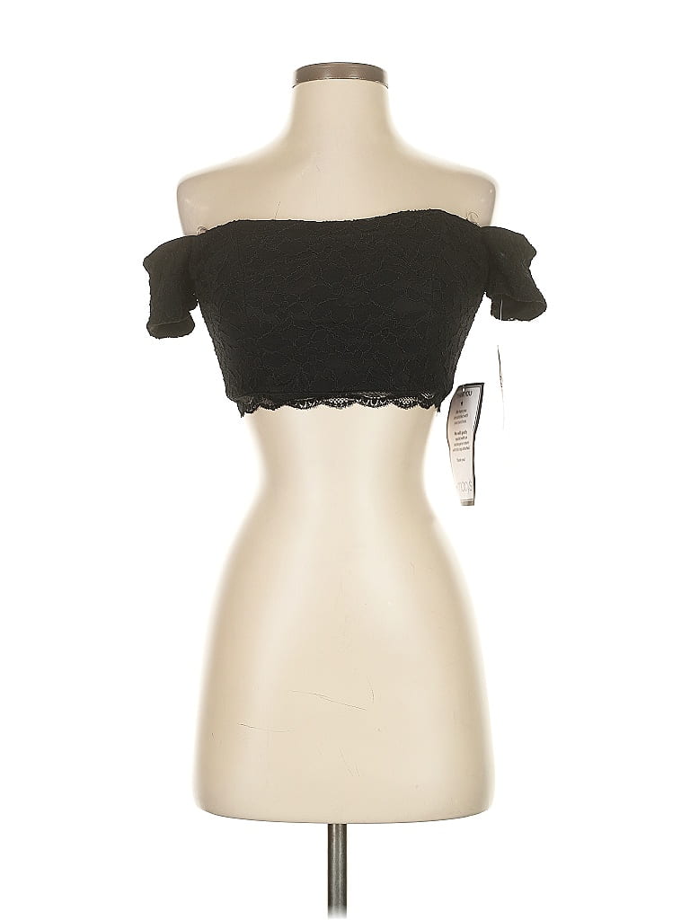 Sequin Hearts Short Sleeve Top Black Strapless Neckline Tops
