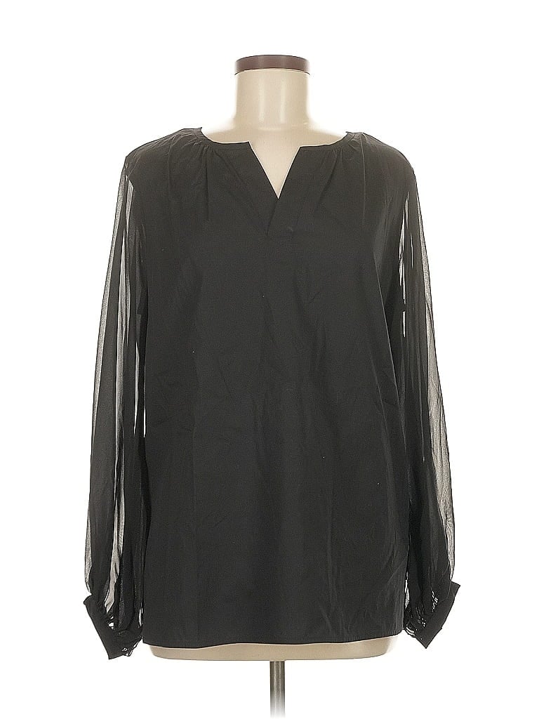 Pre-owned H By Halston Long Sleeve Blouse In Black