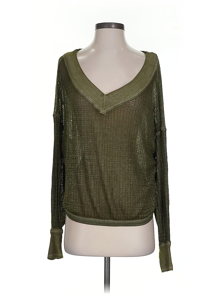 Pre-owned We The Free Long Sleeve Top Green V Neck Tops