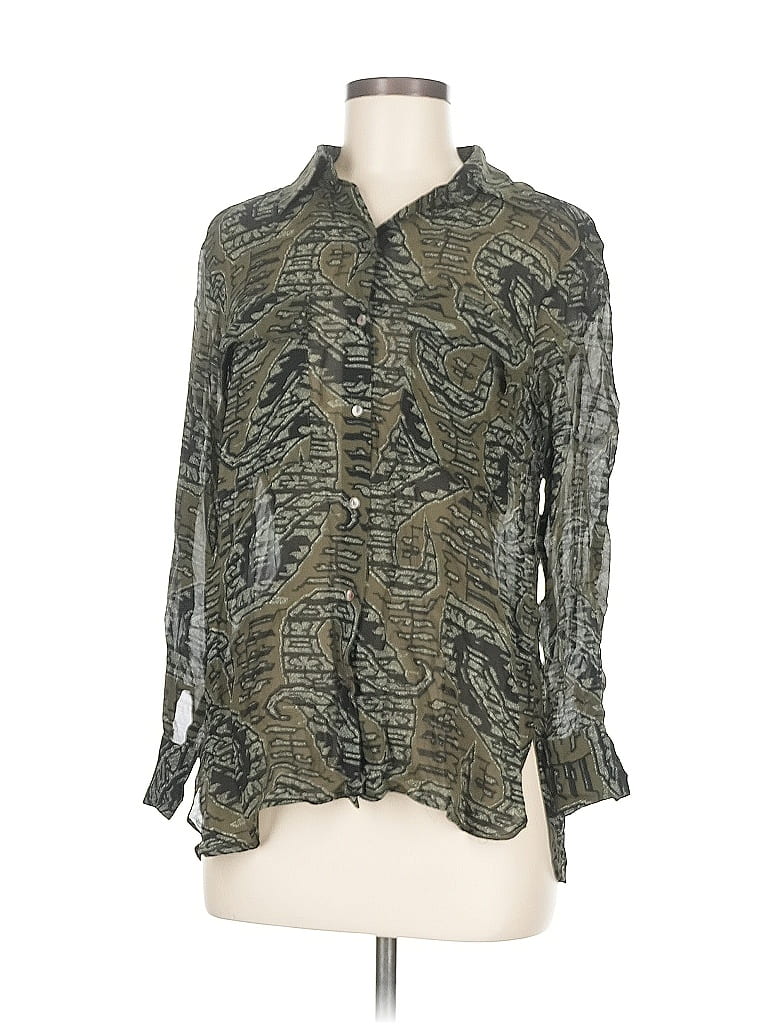 Pre-owned Massimo Dutti 3/4 Sleeve Blouse In Green