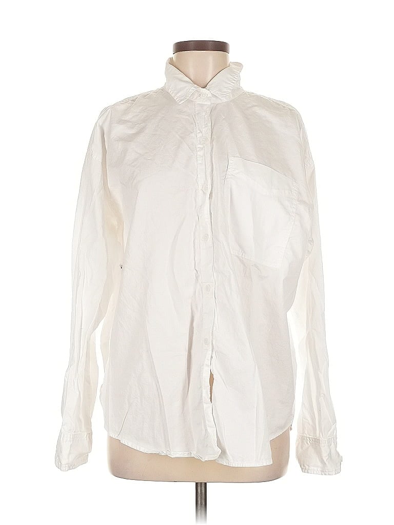 Pre-owned American Eagle Outfitters Long Sleeve Button Down Shirt In White