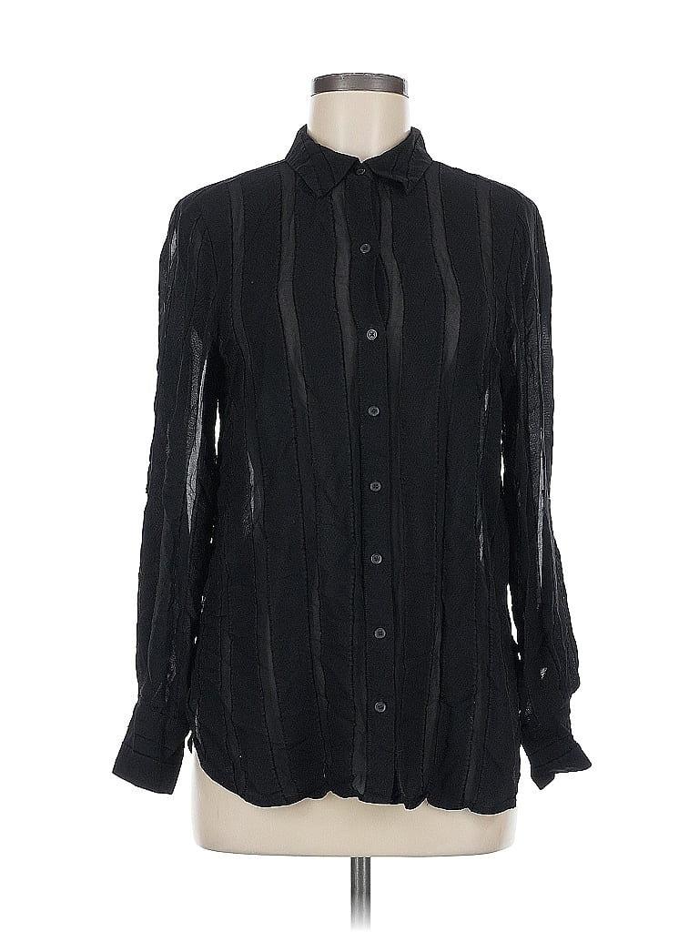Pre-owned Intermix Long Sleeve Blouse In Black