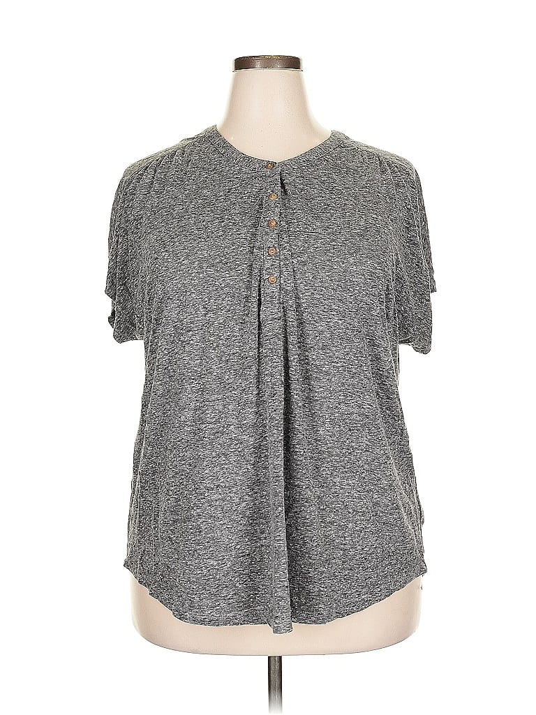 Pre-owned Old Navy Short Sleeve Top Gray Keyhole Neckline Tops