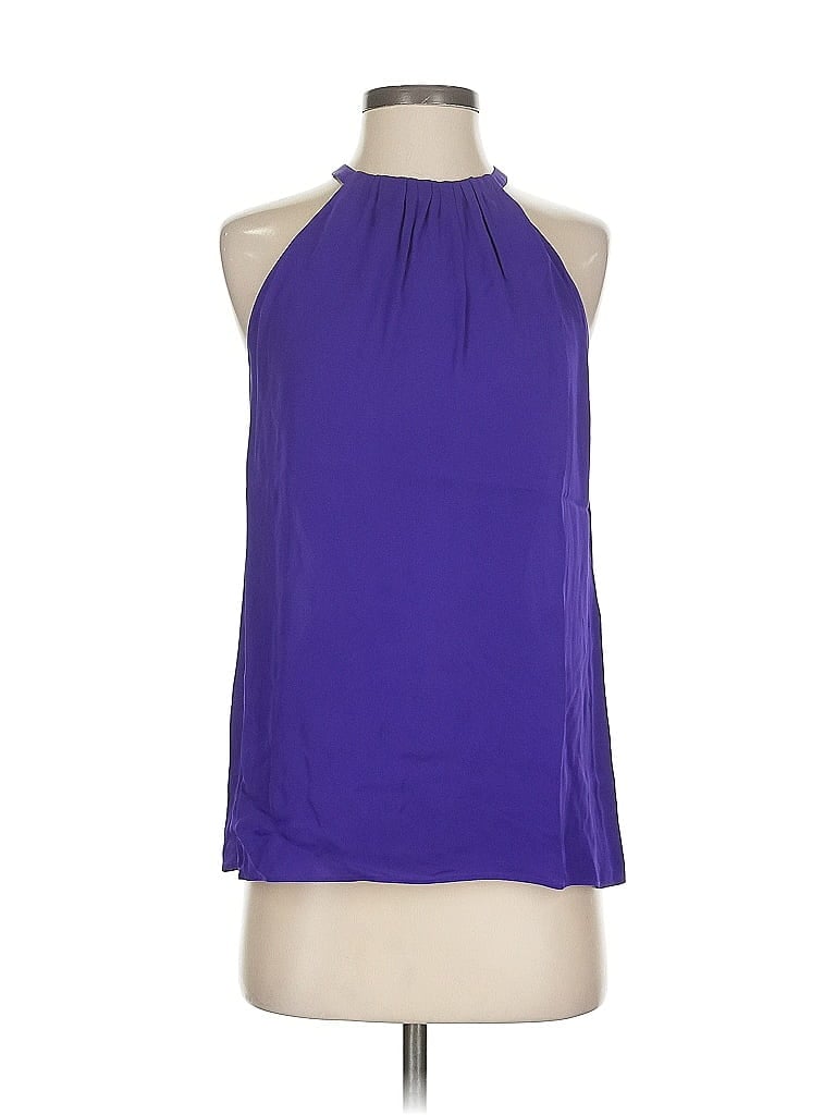 Pre-owned Diane Von Furstenberg Sleeveless Silk Top Purple Solid Pattern Halter Neckline Tops