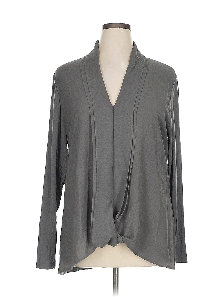 Pre-owned H By Halston Long Sleeve Blouse In Gray