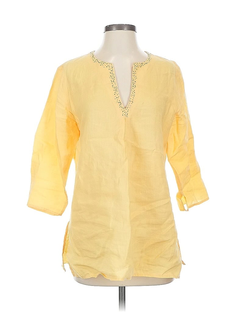 Pre-owned Eileen Fisher 3/4 Sleeve Blouse In Yellow