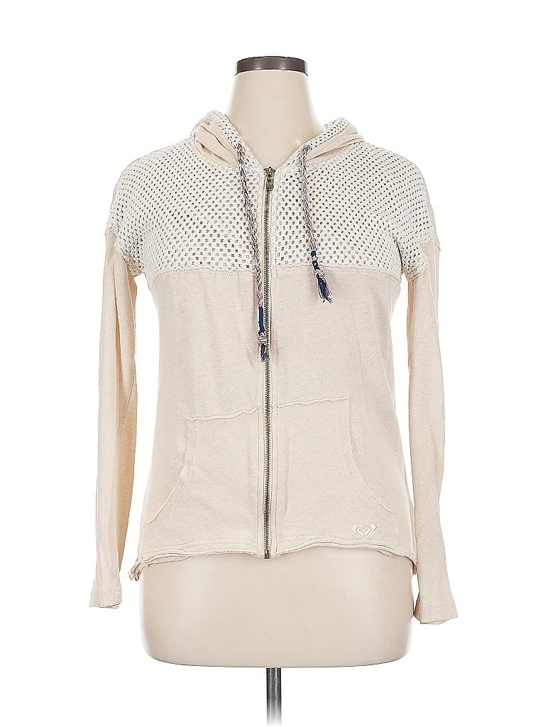 Pre-owned Roxy Zip Up Hoodie In White