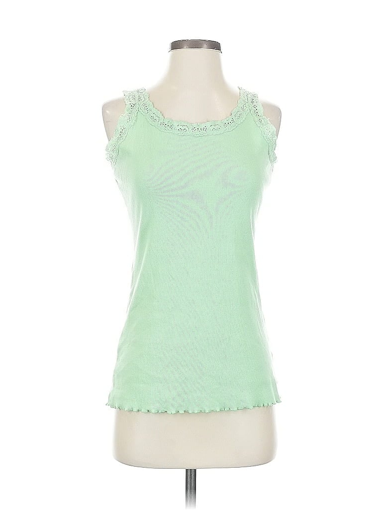 Pre-owned Indigo Tank Top Green Ruffles Neckline Tops