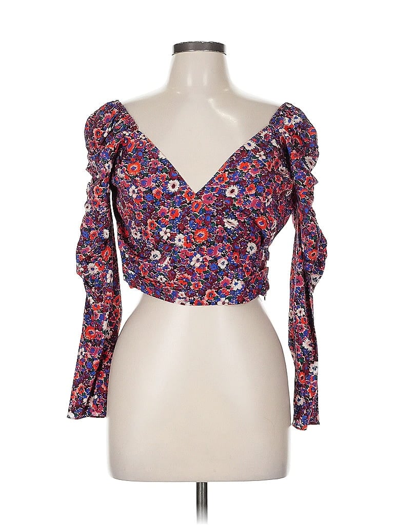 Pre-owned Veronica Beard 3/4 Sleeve Silk Top Purple Sweetheart Neckline Tops