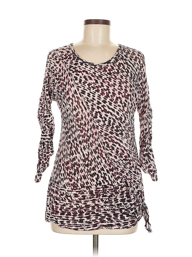 Pre-owned Nic + Zoe 3/4 Sleeve T-shirt In Burgundy