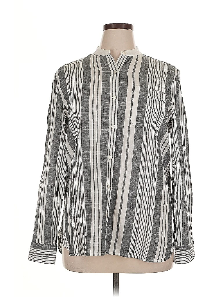 Pre-owned Chaps Long Sleeve Blouse In Gray
