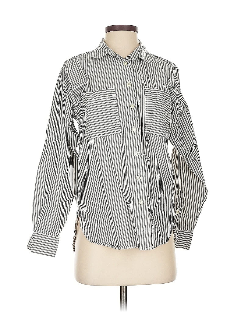 Pre-owned Ann Taylor Loft Long Sleeve Button Down Shirt In Silver