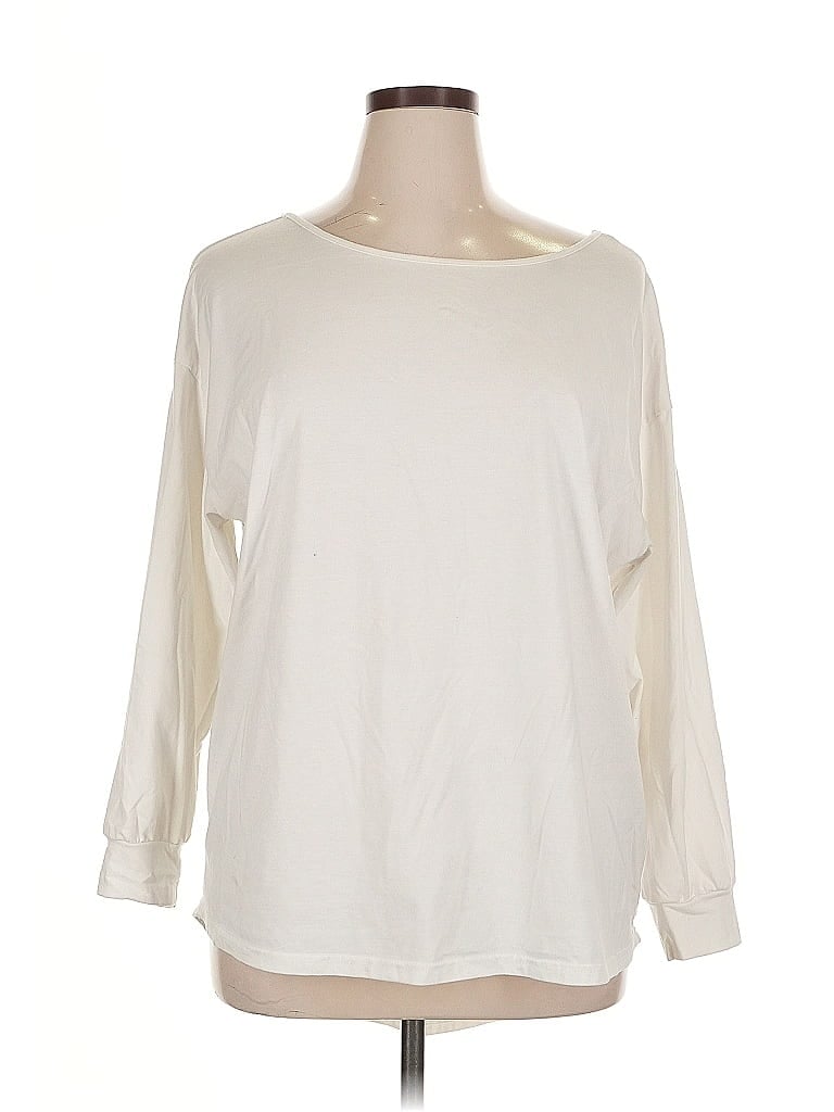 Pre-owned Shein Curve Long Sleeve Top Ivory Boatneck Tops In White