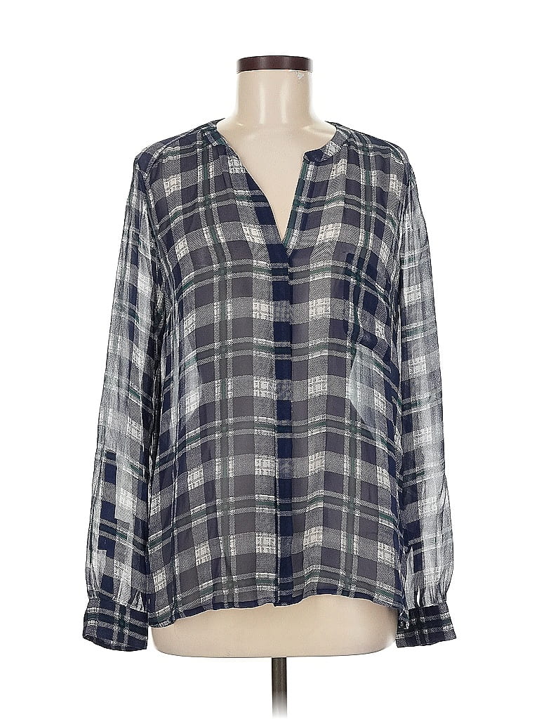 Pre-owned Joie Long Sleeve Silk Top Gray V Neck Tops