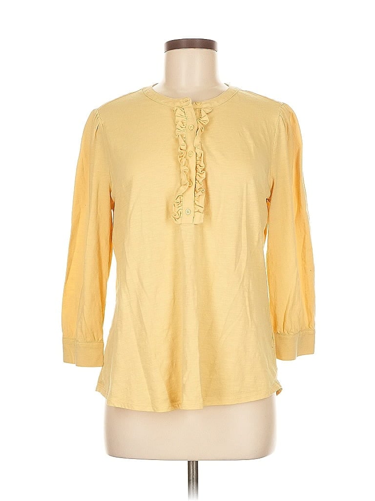 Pre-owned Croft & Barrow 3/4 Sleeve Top Yellow Keyhole Neckline Tops
