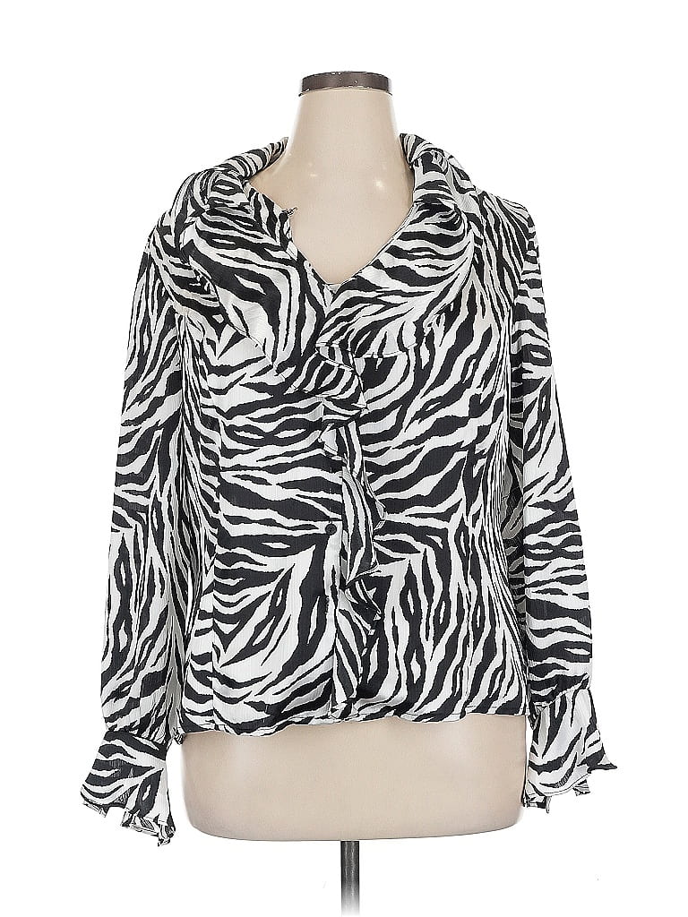 Pre-owned Jones New York Signature Long Sleeve Blouse In White