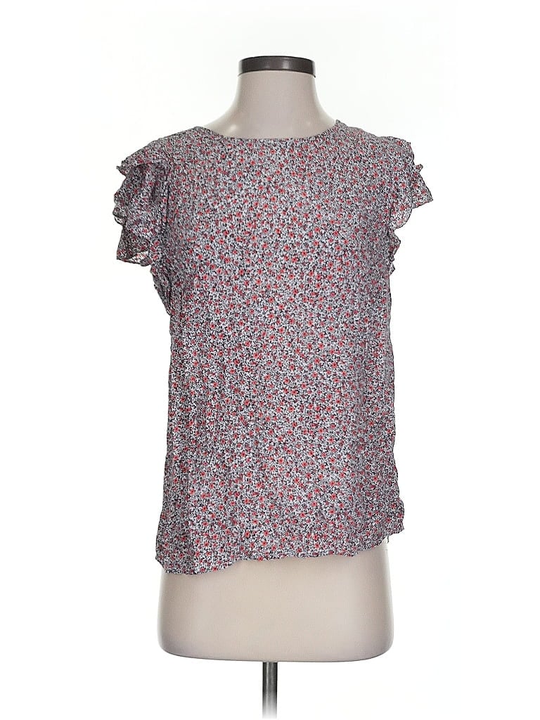 Pre-owned Cynthia Rowley Tjx Short Sleeve Top Gray Ruffles Neckline Tops