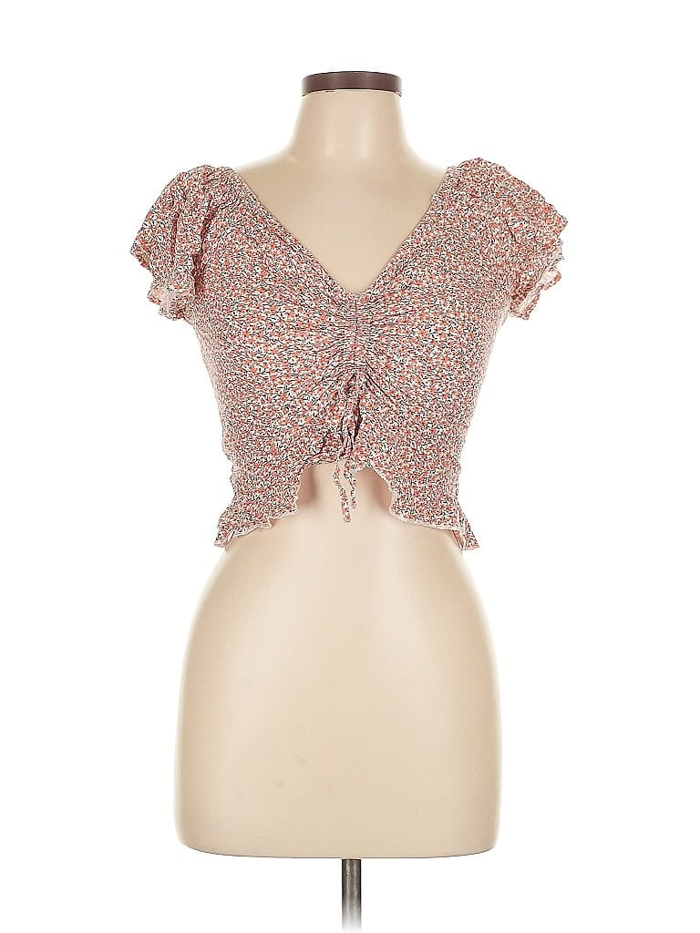 Pre-owned Japna Short Sleeve Top Pink Sweetheart Neckline Tops