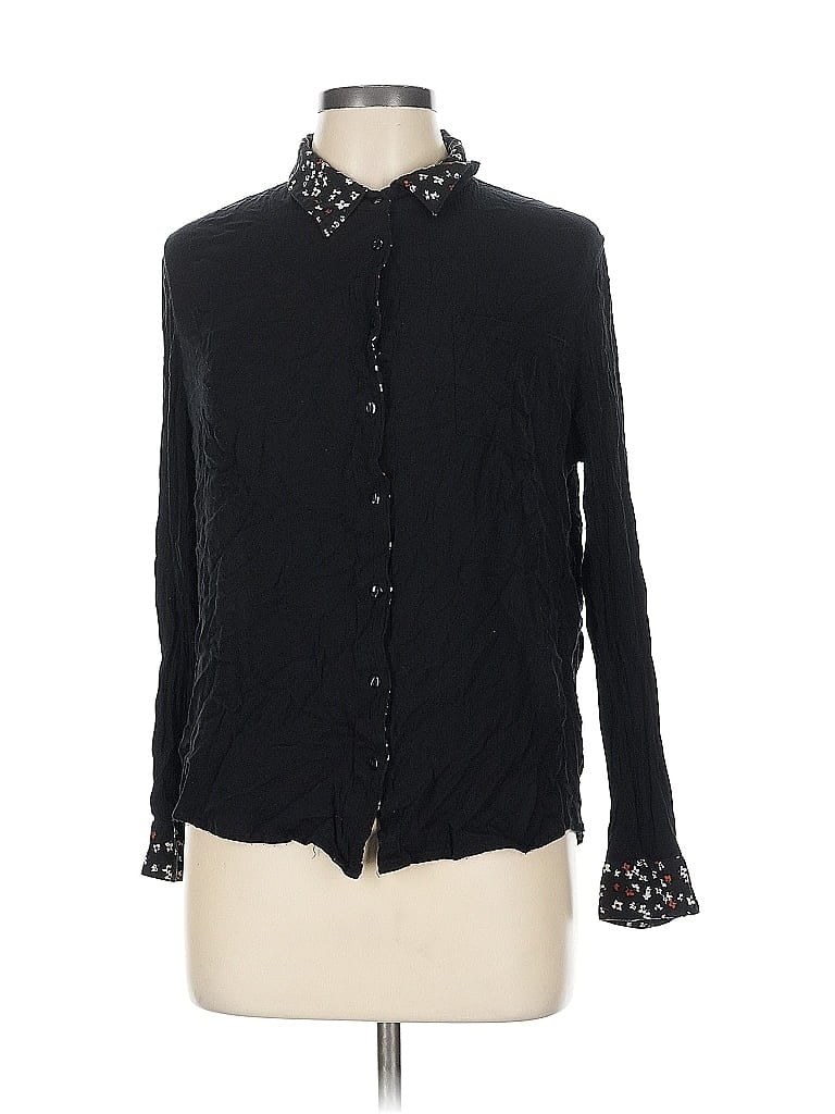 Pre-owned Market & Spruce Long Sleeve Blouse In Black