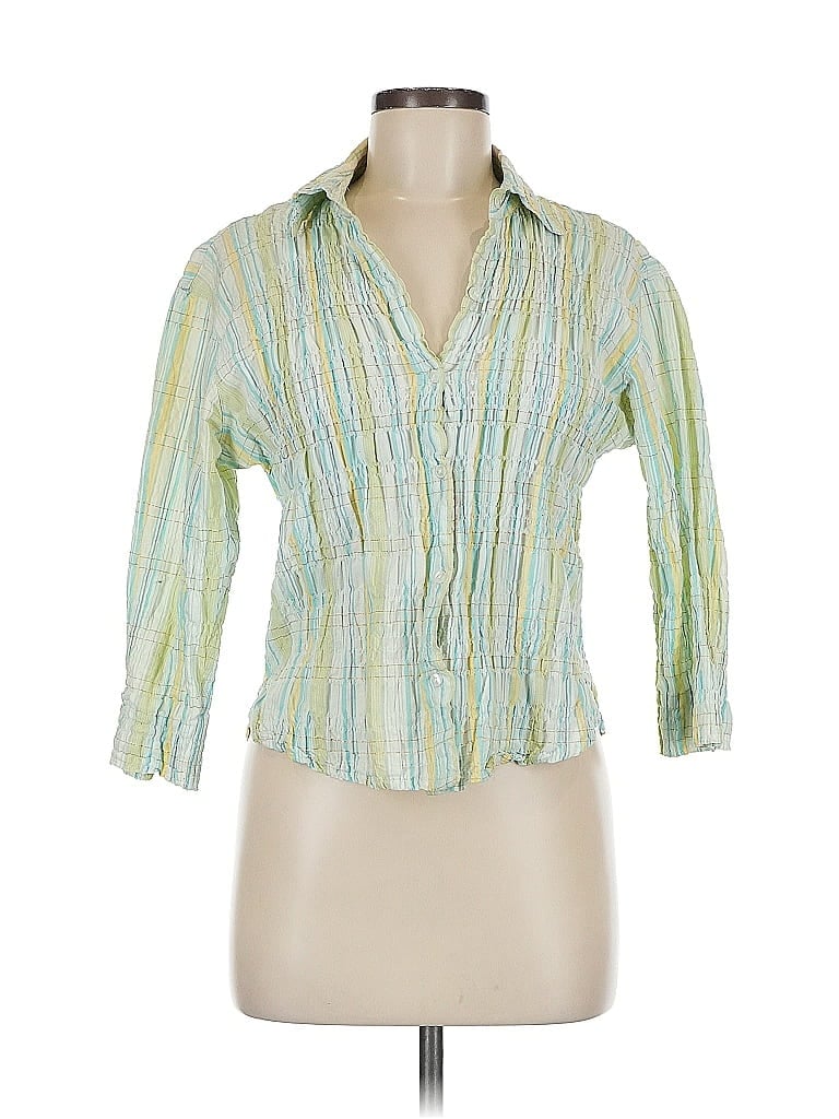 Pre-owned Assorted Brands 3/4 Sleeve Button Down Shirt In Green