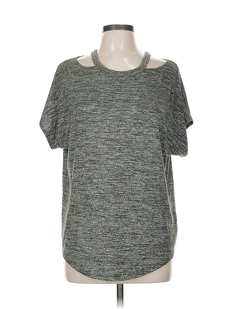 Pre-owned Xersion Short Sleeve Top Gray Cold Shoulder Neckline Tops