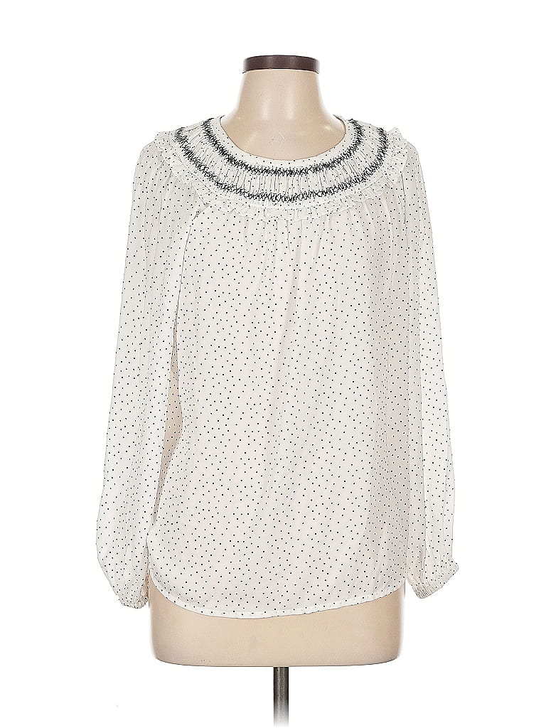 Pre-owned Ann Taylor Loft Long Sleeve Top White Ruffles Neckline Tops