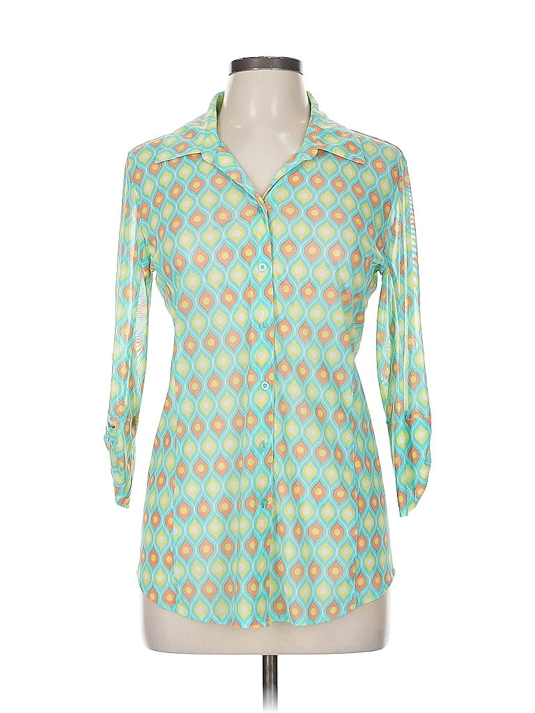 PURE AMICI Pre-owned 3/4 Sleeve Button Down Shirt In Green