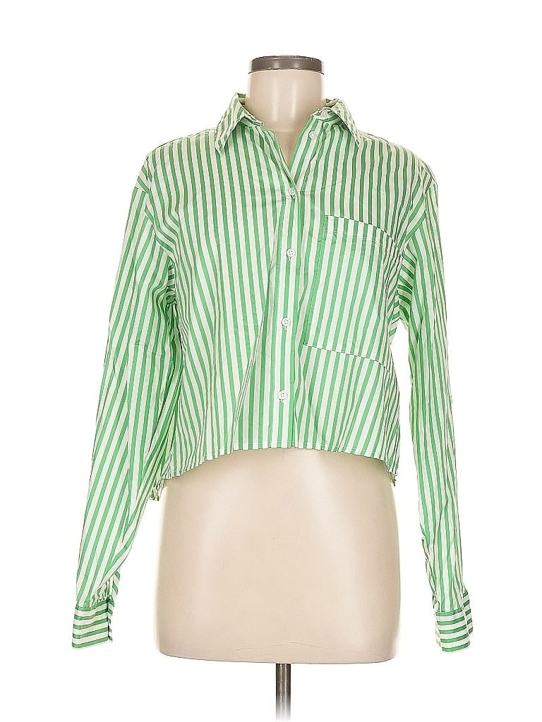 Pre-owned Primark Long Sleeve Button Down Shirt In Green