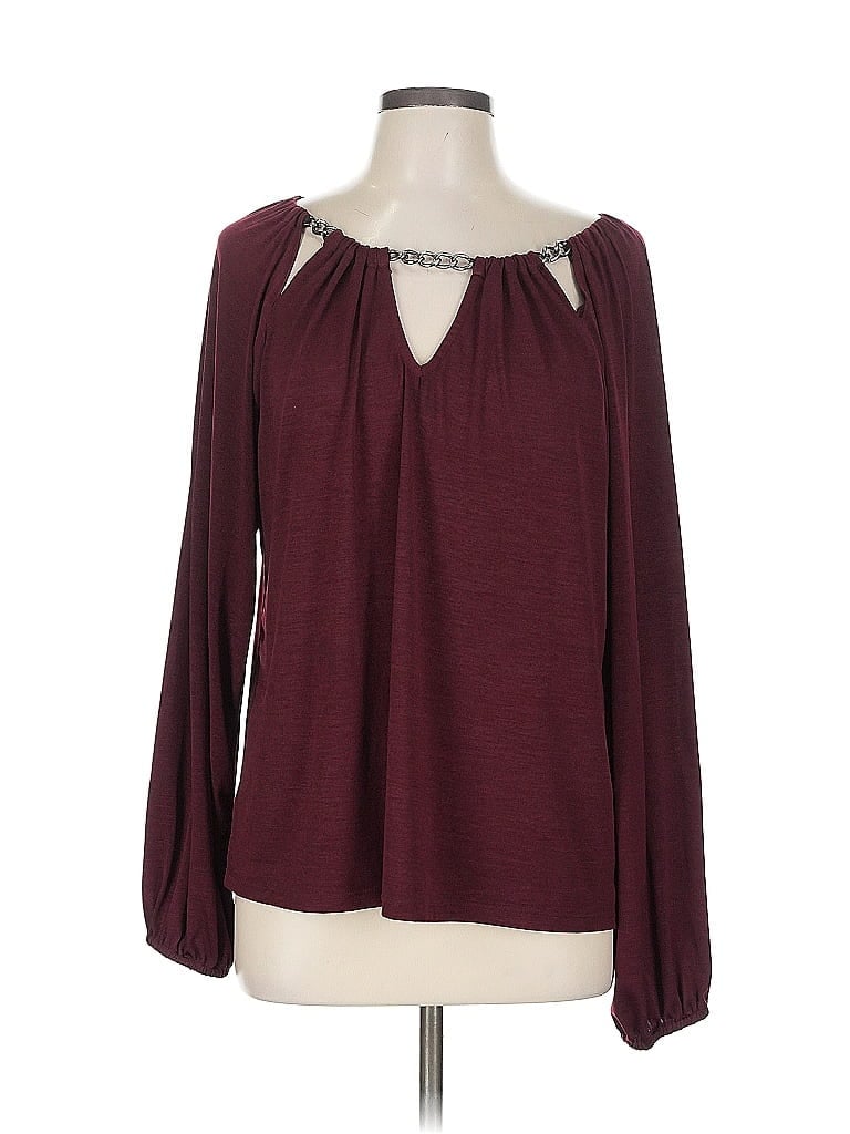 Pre-owned Jennifer Lopez Long Sleeve Blouse In Burgundy