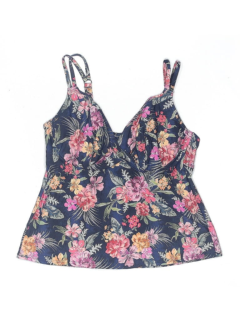 Pre-owned Birdsong Swimsuit Top Blue Floral Pattern Swimwear