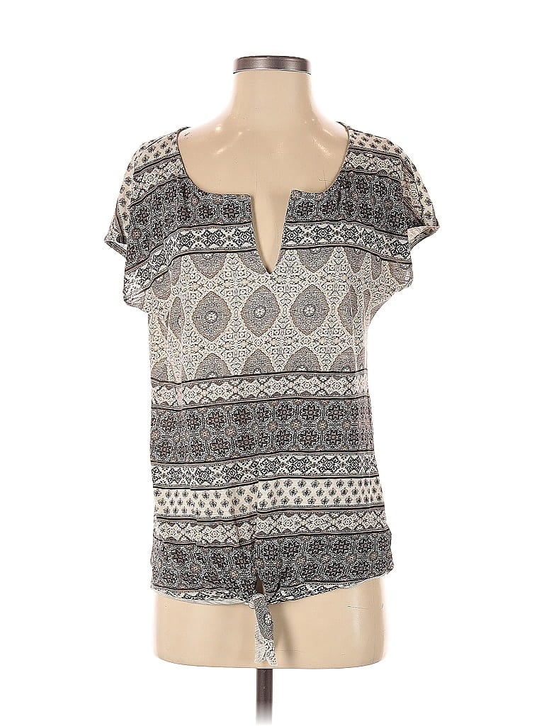 Pre-owned Lucky Brand Short Sleeve Blouse In Gray