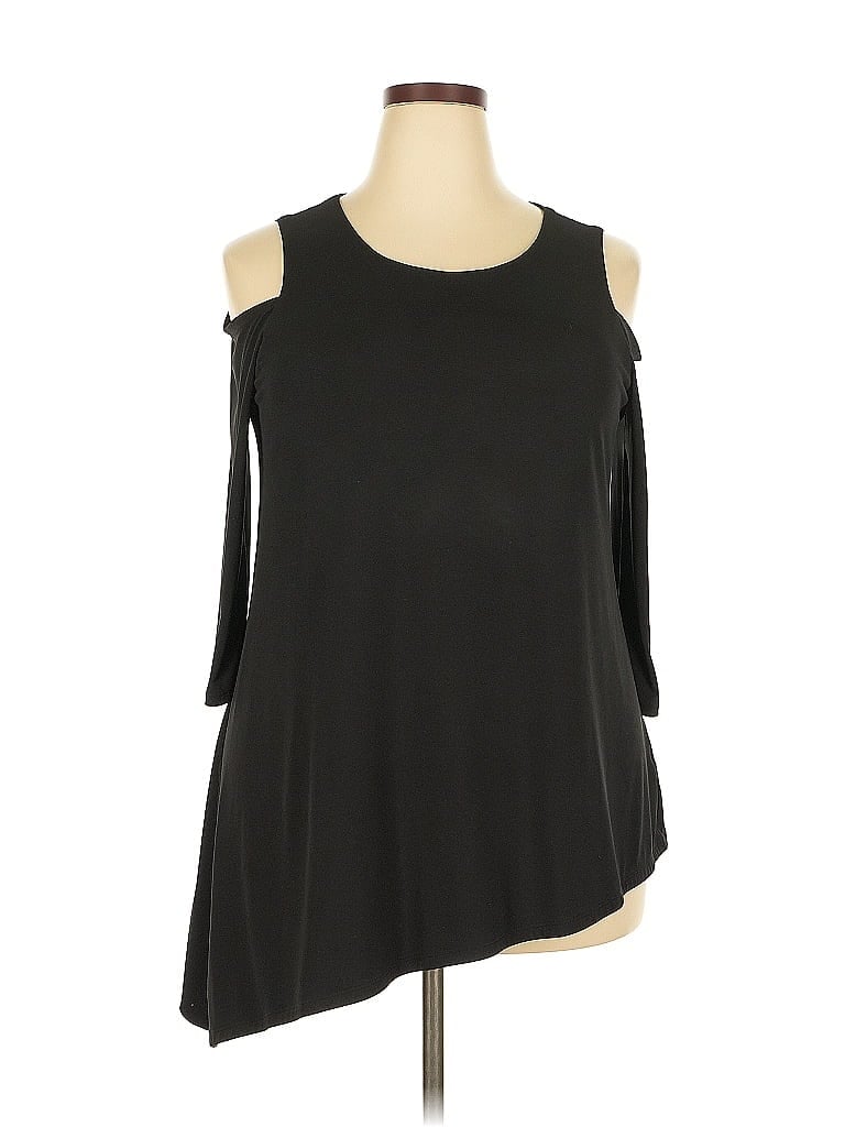 Click to view more detailed imagery on our partner's website Pre-owned Saks Fifth Avenue 3/4 Sleeve Top Black Cold Shoulder Neckline Tops