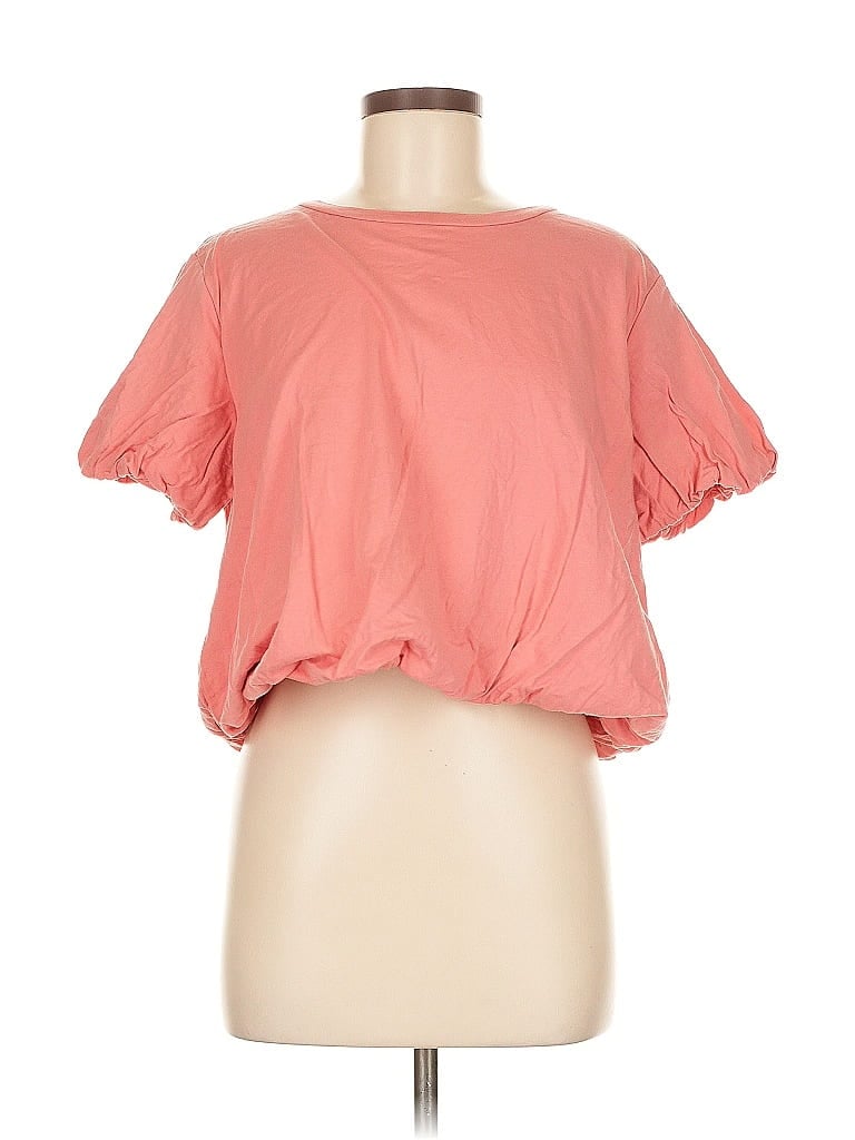 Pre-owned Six/fifty Short Sleeve Top Pink Keyhole Neckline Tops