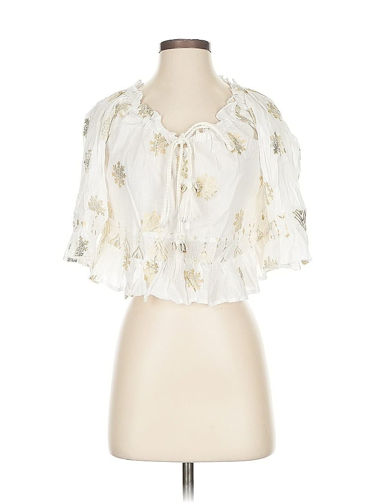 Aqua Short Sleeve Blouse In White