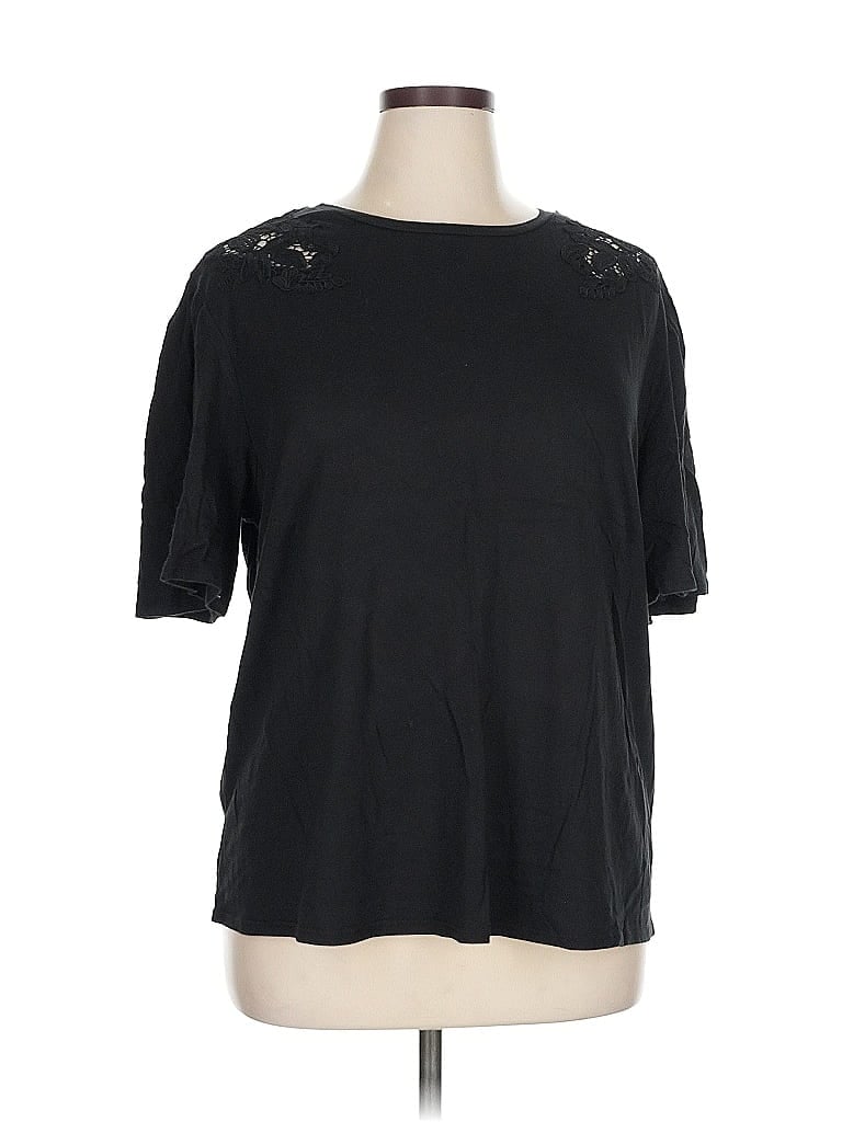 AVA & VIV Pre-owned Short Sleeve Top Black Keyhole Neckline Tops