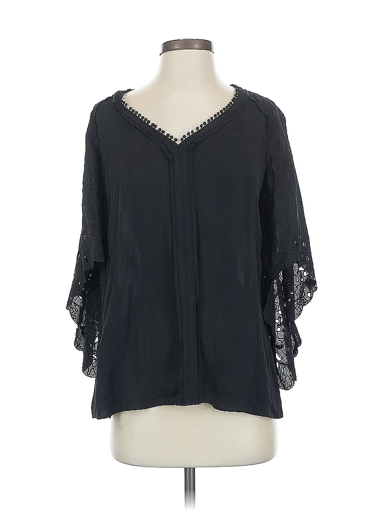 Pre-owned Kobi Halperin 3/4 Sleeve Silk Top Black V Neck Tops