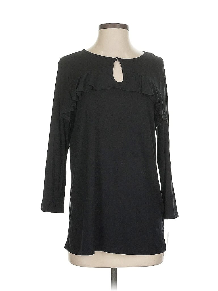 Ny Collection 3/4 Sleeve Top Black Keyhole Neckline Tops In Black