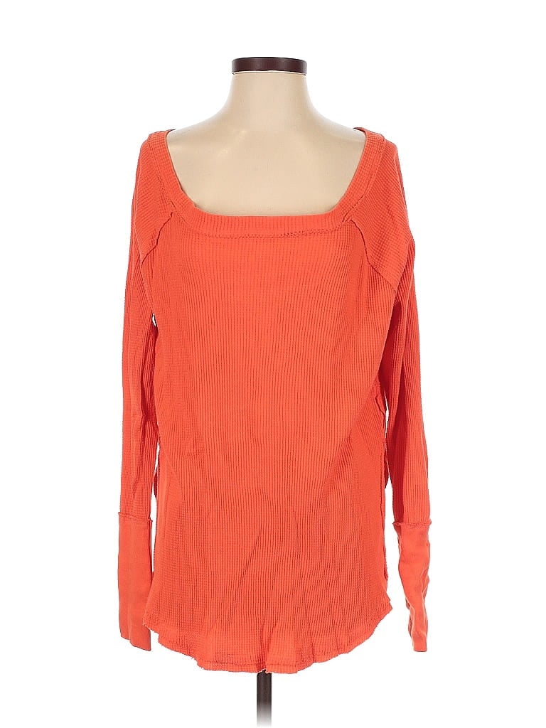 Pre-owned We The Free Long Sleeve Top Orange Scoop Neck Tops