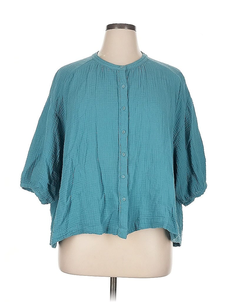 Pre-owned Calme 3/4 Sleeve Blouse In Blue
