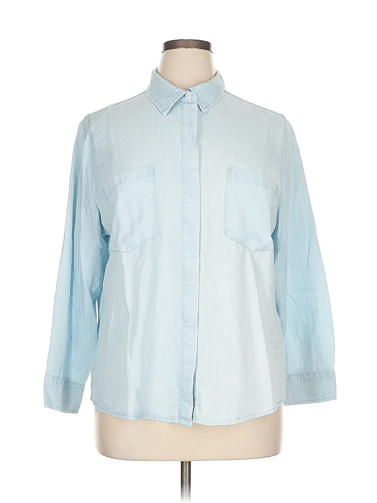 Pre-owned Chico's 3/4 Sleeve Button Down Shirt In Blue