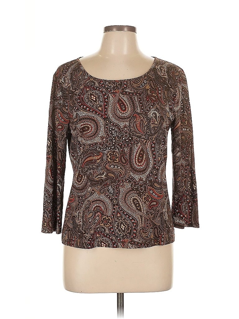 Pre-owned Ellen Tracy 3/4 Sleeve T-shirt In Brown