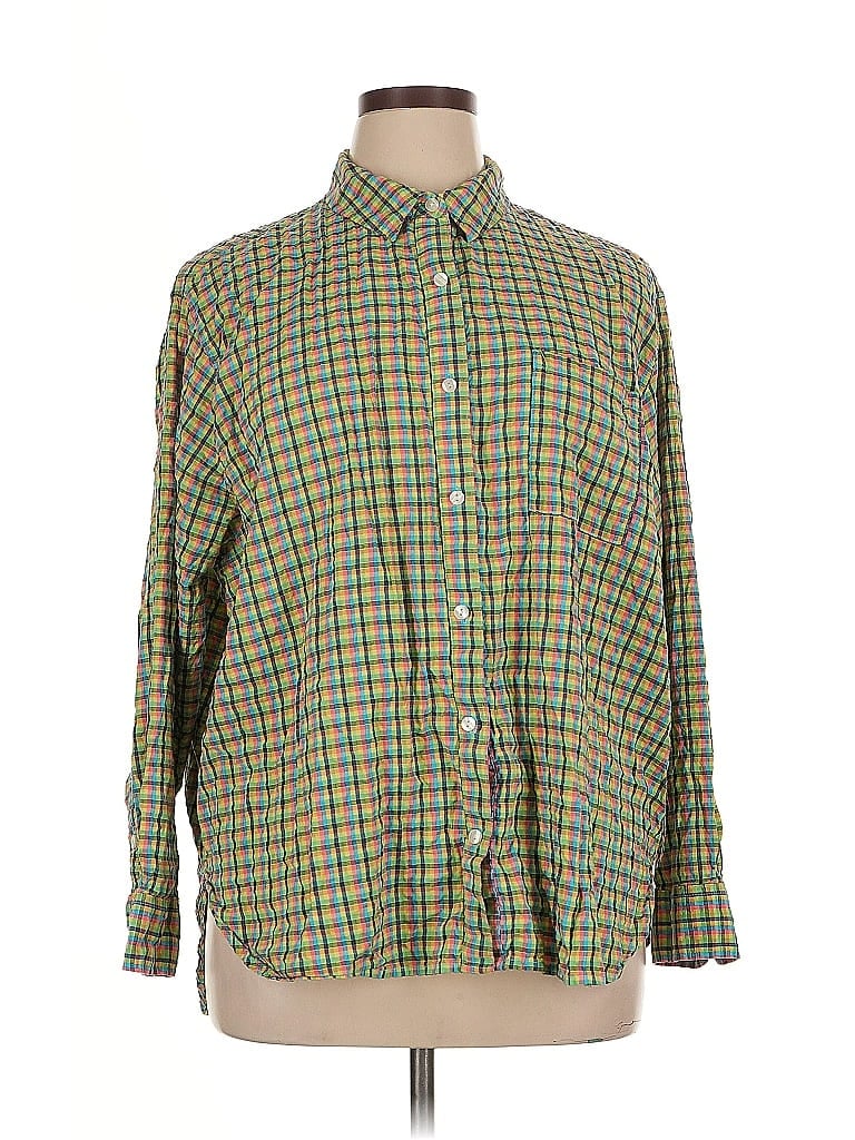 Pre-owned Aerie Long Sleeve Button Down Shirt In Green