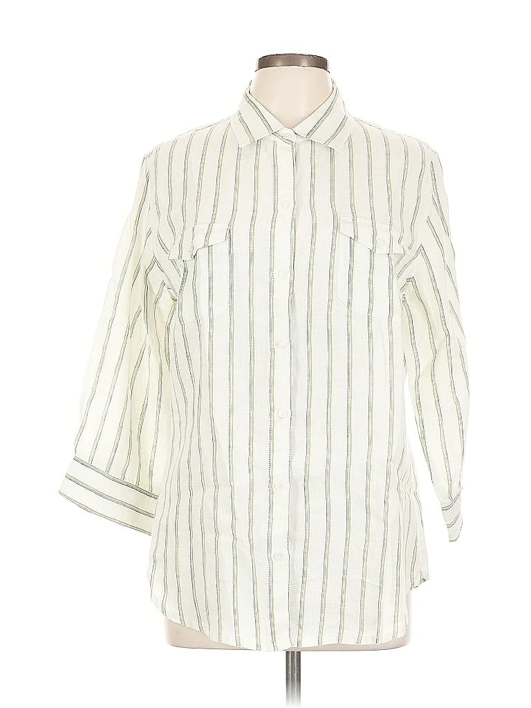 Pre-owned Chico's 3/4 Sleeve Button Down Shirt In White