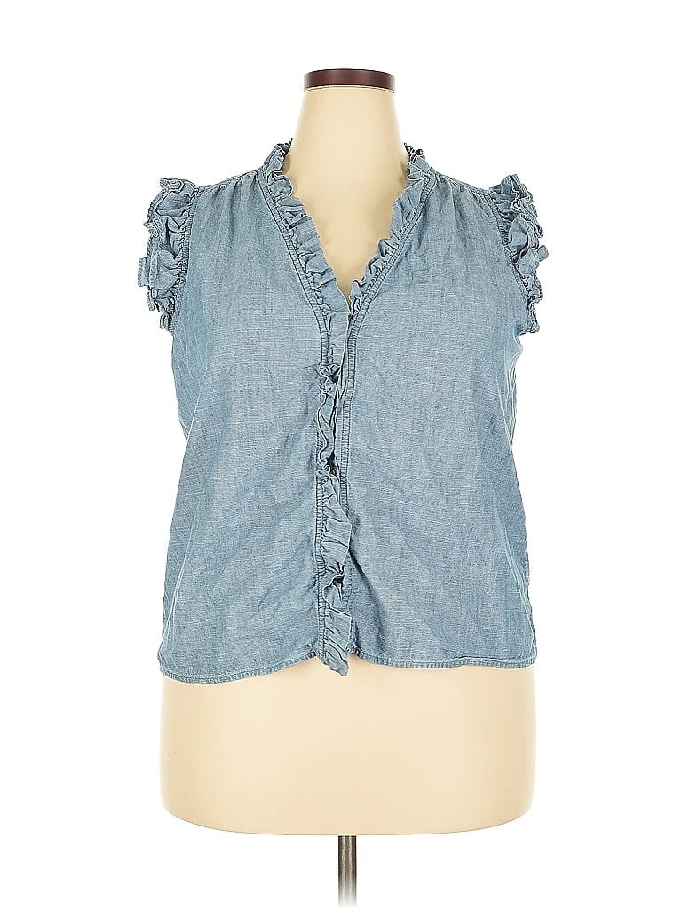 Pre-owned J.crew Factory Store Sleeveless Button Down Shirt In Blue