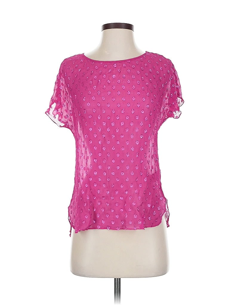 Pre-owned Ella Moss Short Sleeve Silk Top Pink Keyhole Neckline Tops