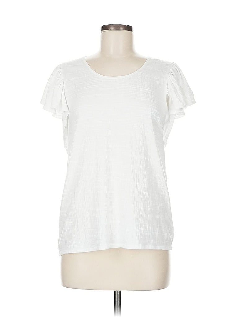Pre-owned Max Studio Short Sleeve Top White Crew Neck Tops
