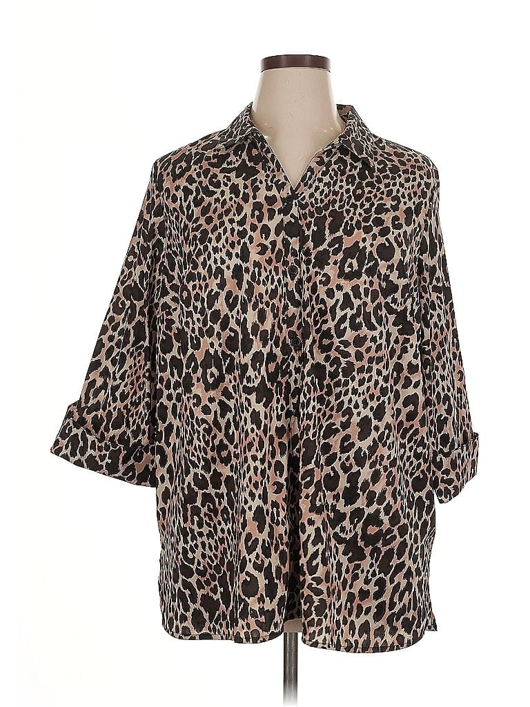 Pre-owned Catherines 3/4 Sleeve Button Down Shirt In Brown